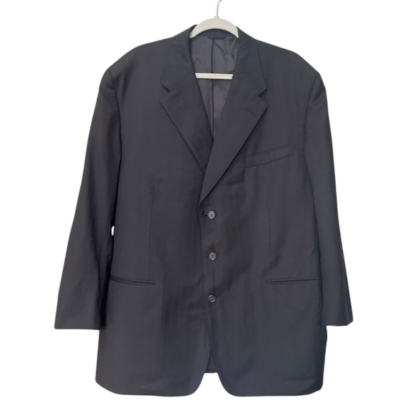 Size XXL David G. Cotugno Mens 2 Button Silk Wool Blazer Jacket Black Stripes - Picture 1 of 11